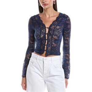 Femme Society Elegant Blue Lace Long Sleeve Top